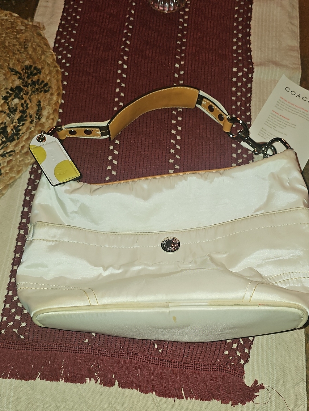 Coach White Shoulder Bag with Yellow Handle Accent